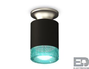 Комплект накладного светильника с композитным хрусталем XS6302142 SBK/MCH/BL черный песок/хром матовый/голубой MR16 GU5.3 (N6904, C6302, N6153) - цена и фото